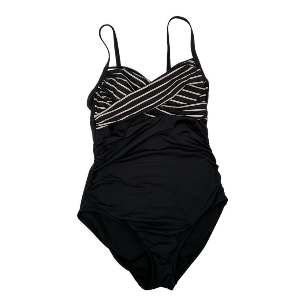 Merona Women’s Striped Shirred Cross Front One Piece Swimsuit Black/White Size M